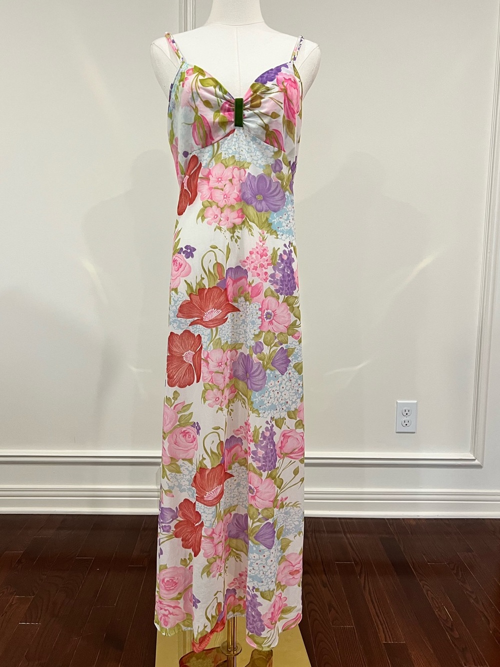 Vintage Van Raalte Floral Nylon Nightgown 70s Sheer Chiffon Overlay Boudoir